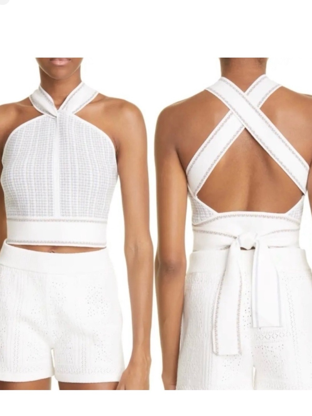 Club Monaco Raeni Knit Halter Top Blue White Stripe XL NWT